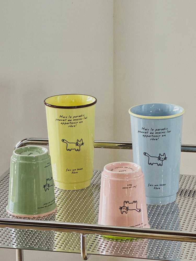 Dopamine Color Block Ceramic Mug | 15oz Large Capacity Coffee & Tea Cup