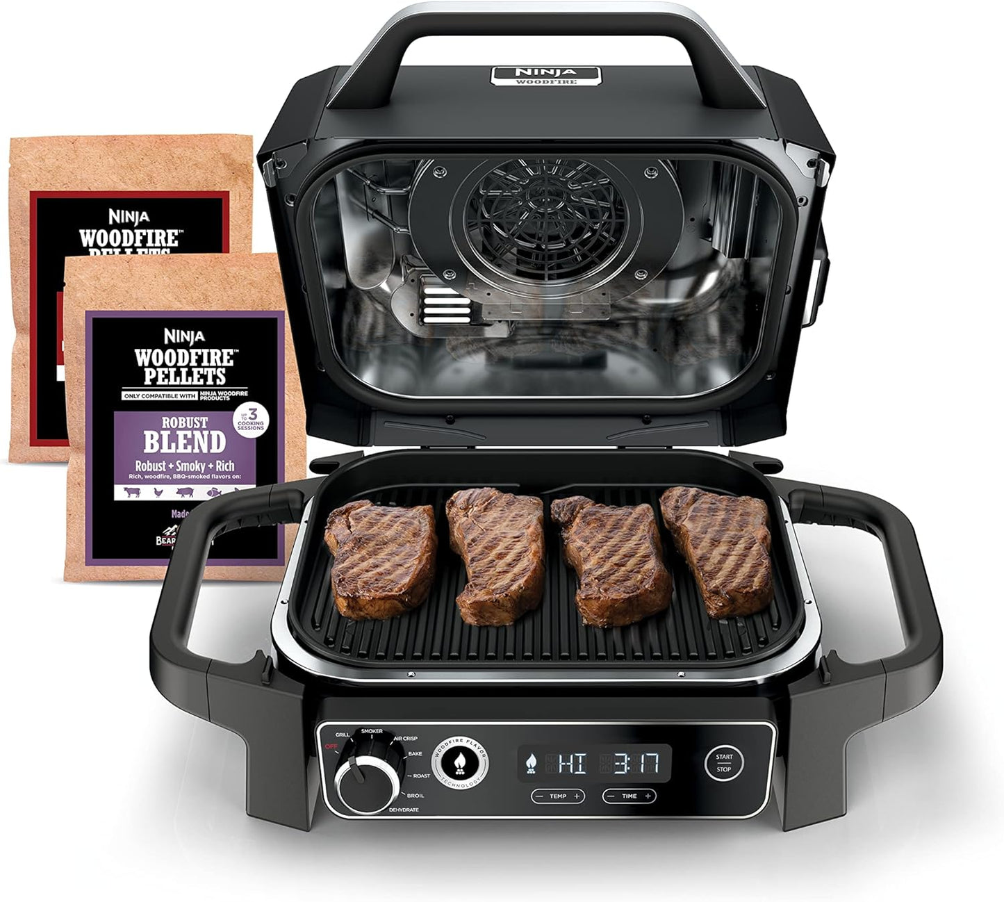 7-in-1 Grill & Smoker with Thermometer, Air Fryer, BBQ, Bake, Roast, Broil