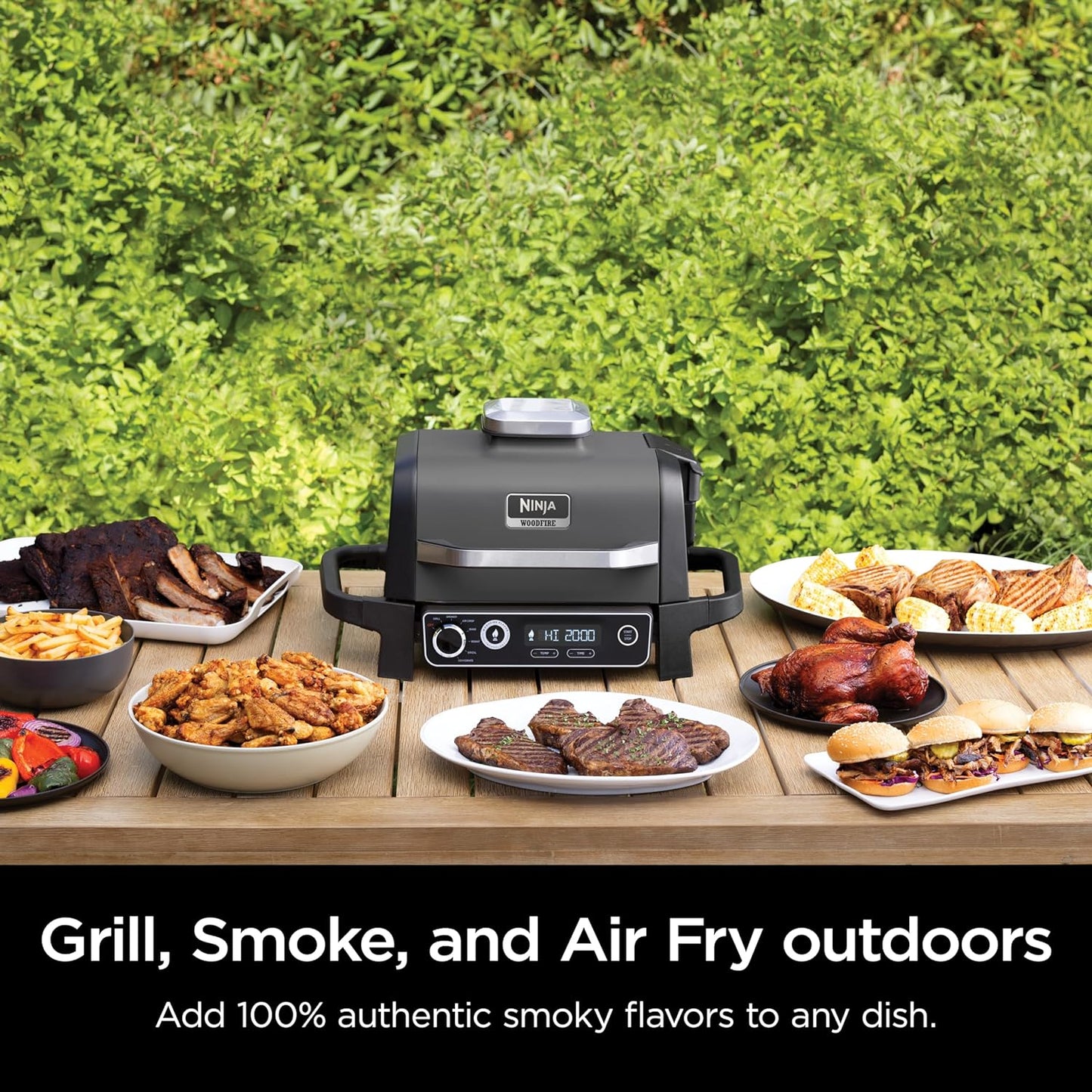 7-in-1 Grill & Smoker with Thermometer, Air Fryer, BBQ, Bake, Roast, Broil