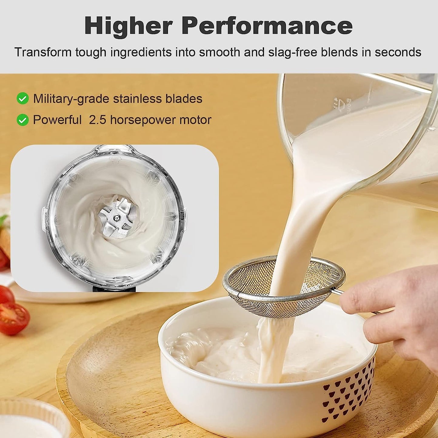 Kitchen Quiet Professional Blender: Vacuum Commercial Blender for Shakes and Smoothies