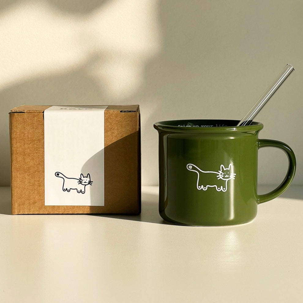 Cute Sage Green Ceramic Mug | 9.5oz Gift Packaging
