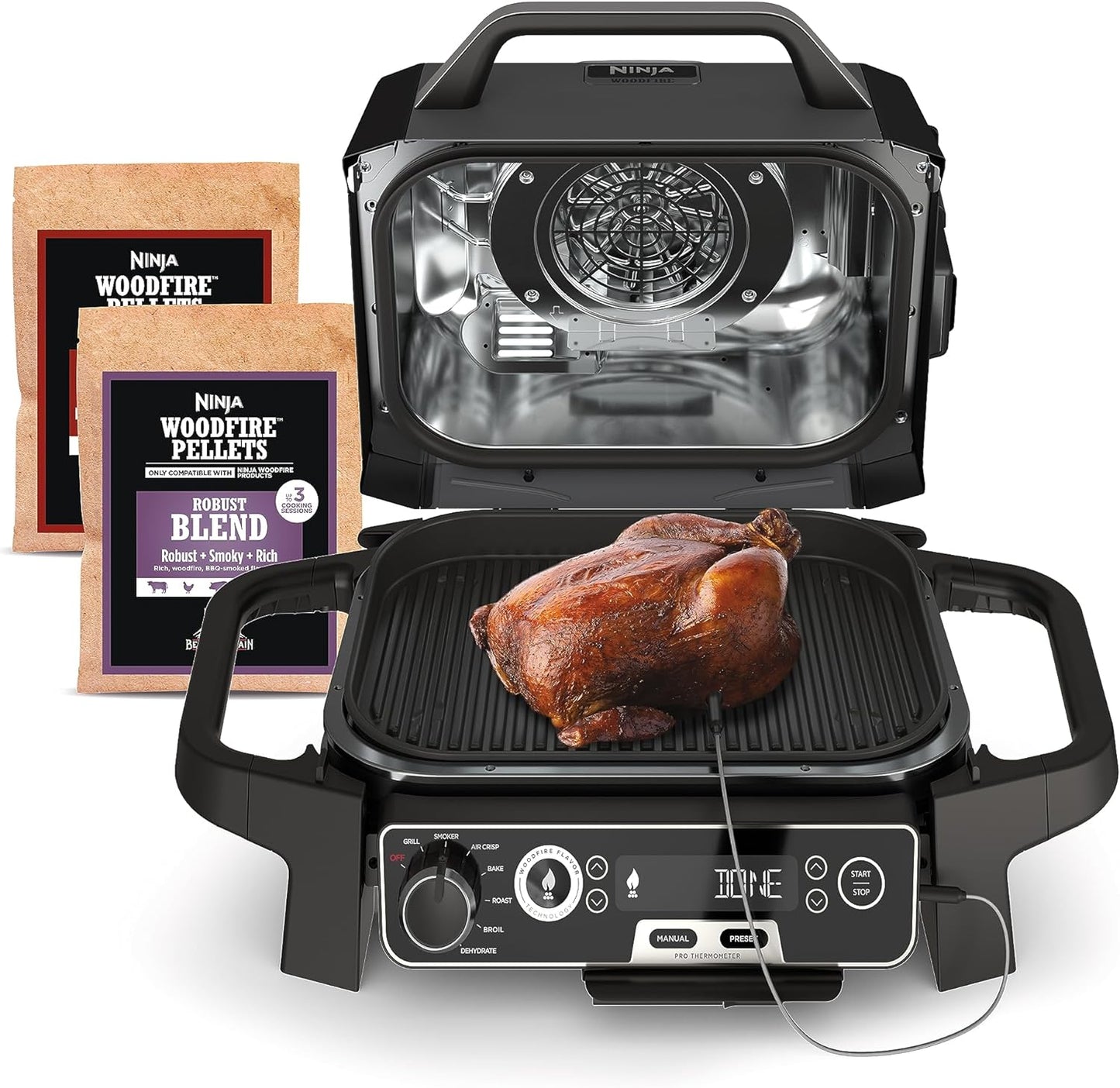7-in-1 Grill & Smoker with Thermometer, Air Fryer, BBQ, Bake, Roast, Broil